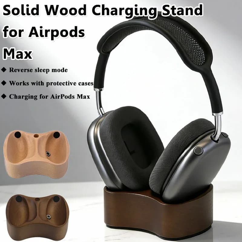 Solid Wood Headphones Stand for Airpods Max2/1 Charging Sleep Dock Perfect Fit Desktop Bracket Display Shelf with Anti-slip Pad