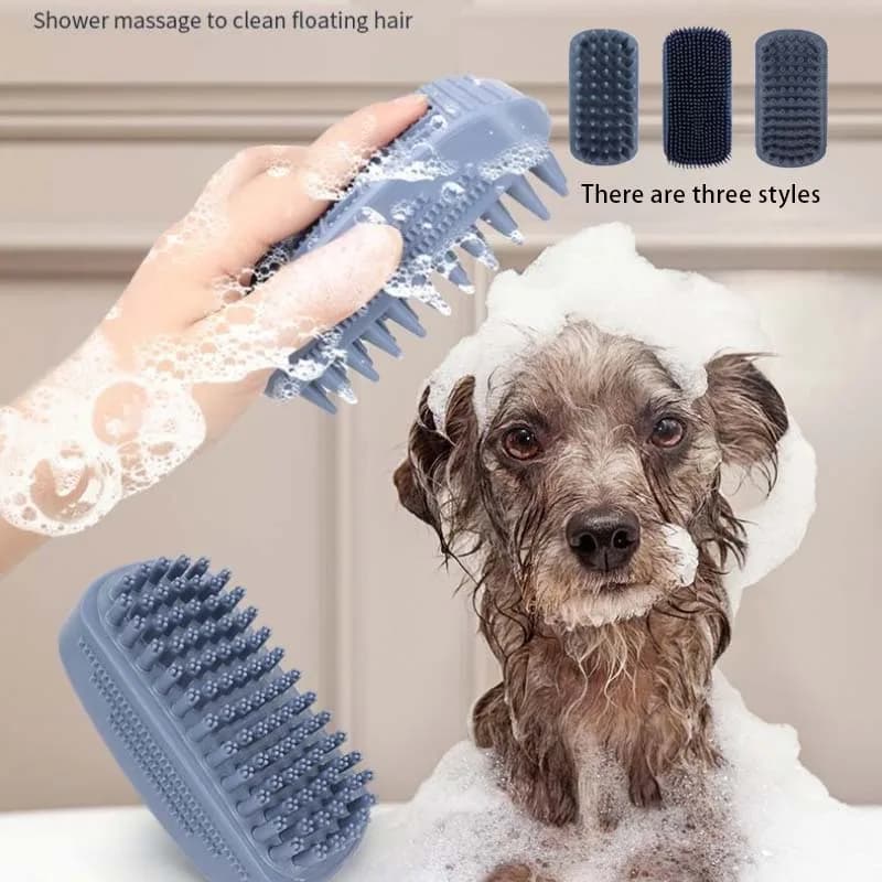 3-Head Silicone Bath Massage Brush with Fur Removal for Cat and Dog Specialized Dog Washing - Grooming Tool Dog Accessories