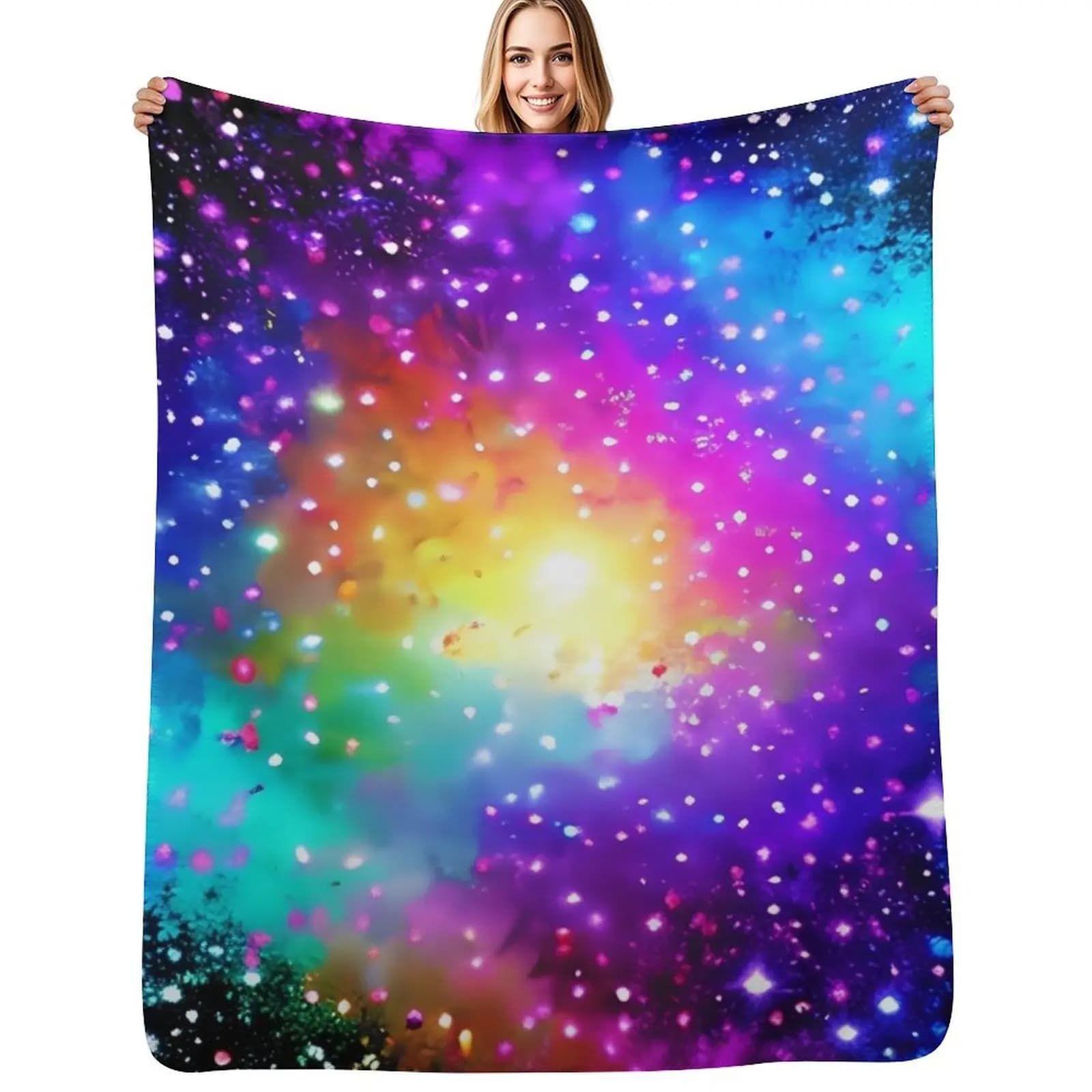 Rainbow Galaxy art Throw Blanket Heavy Baby Beach Sleeping Bag Softest Hairy Blankets