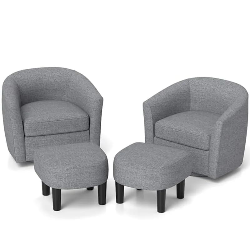 Set Poltrona Girevole con Poggiapiedi, Imbottita con Cuscino Rimovibile in Lino, Grigio, Personalizzabile per Soggiorno