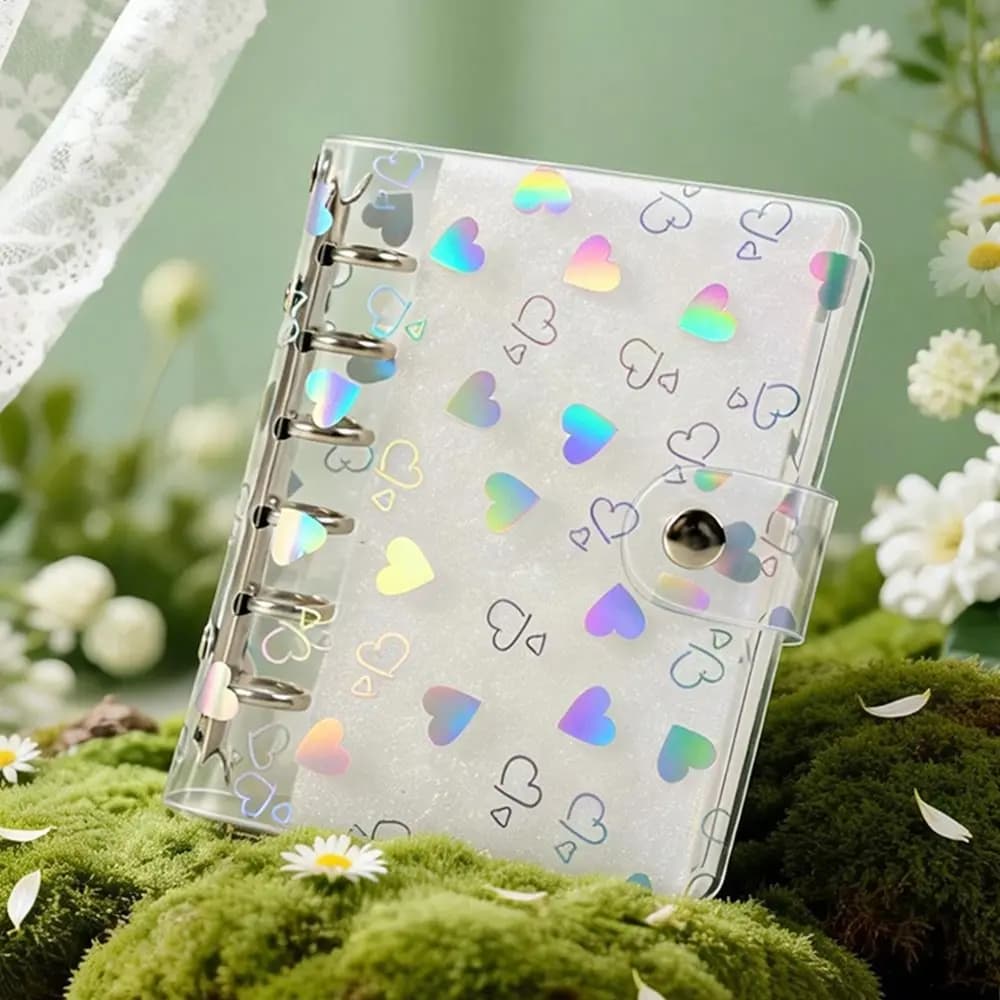 PVC Binder Cover A5/A6/A7/M5 Snap Design Loose-Leaf Notebook Shell Laser Heart Patterns Refillable Planner Cover