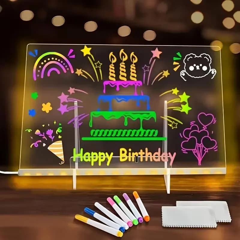 Bacheca per appunti adesivi in acrilico a LED Luce notturna con bagliore al neon Lavagna cancellabile autoilluminante Home Office School Illuminazione colorata