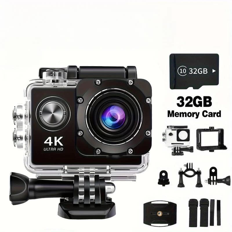 Regaton Action Camera 4K 30FPS Ultra HD, Videocamera Sportiva 20MP con Stabilizzazione EIS e Telecomando, Accessori per Montaggio su Casco da Ciclismo