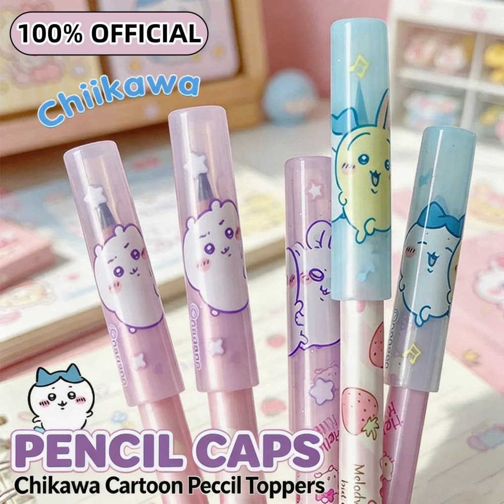 4Pc/Set Genuine Chiikawa Pencil Tip Cap Cartoon Hachiware Usagi Plastic Pencils Protector For School Office Stationery Daily Use