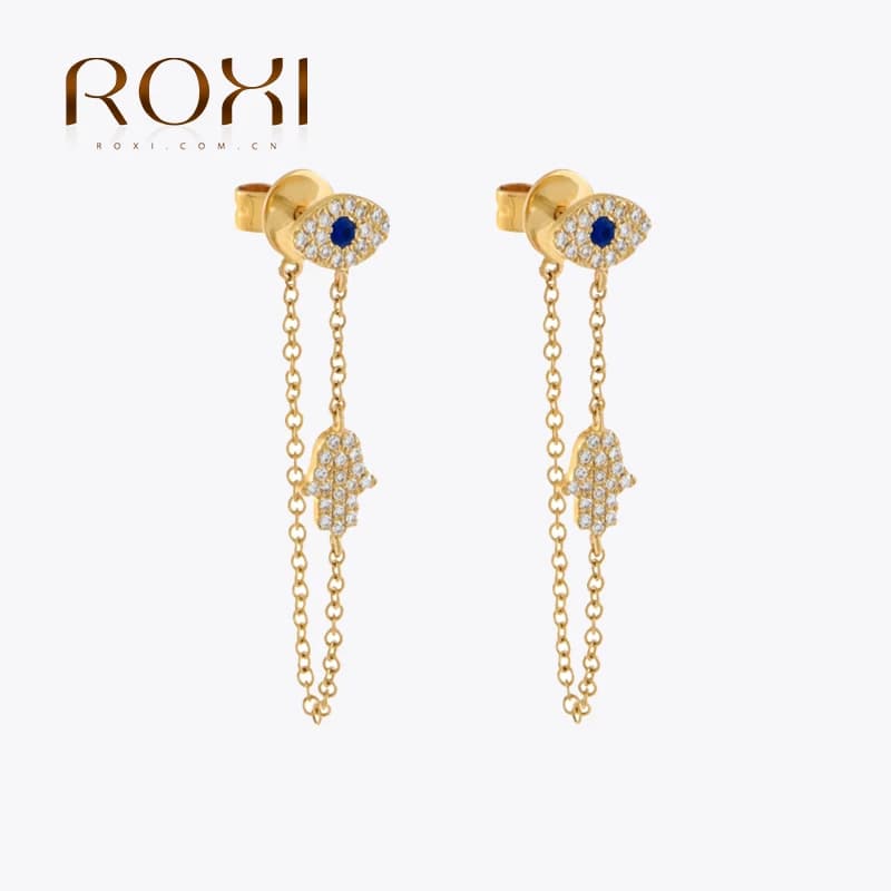 ROXI Vintage Blue Stone Eye con orecchino a catena lunga a mano per orecchini da donna con gioielli Pendientes