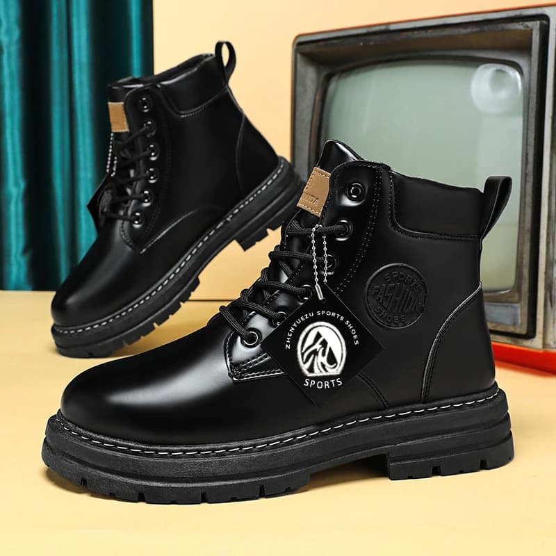 YUYIN Stivali alla Caviglia da Uomo alla Moda, Stivali Alti in Pelle da Uomo, Scarpe Estive con Lacci, Botas Hombre, Stivali da Cowboy