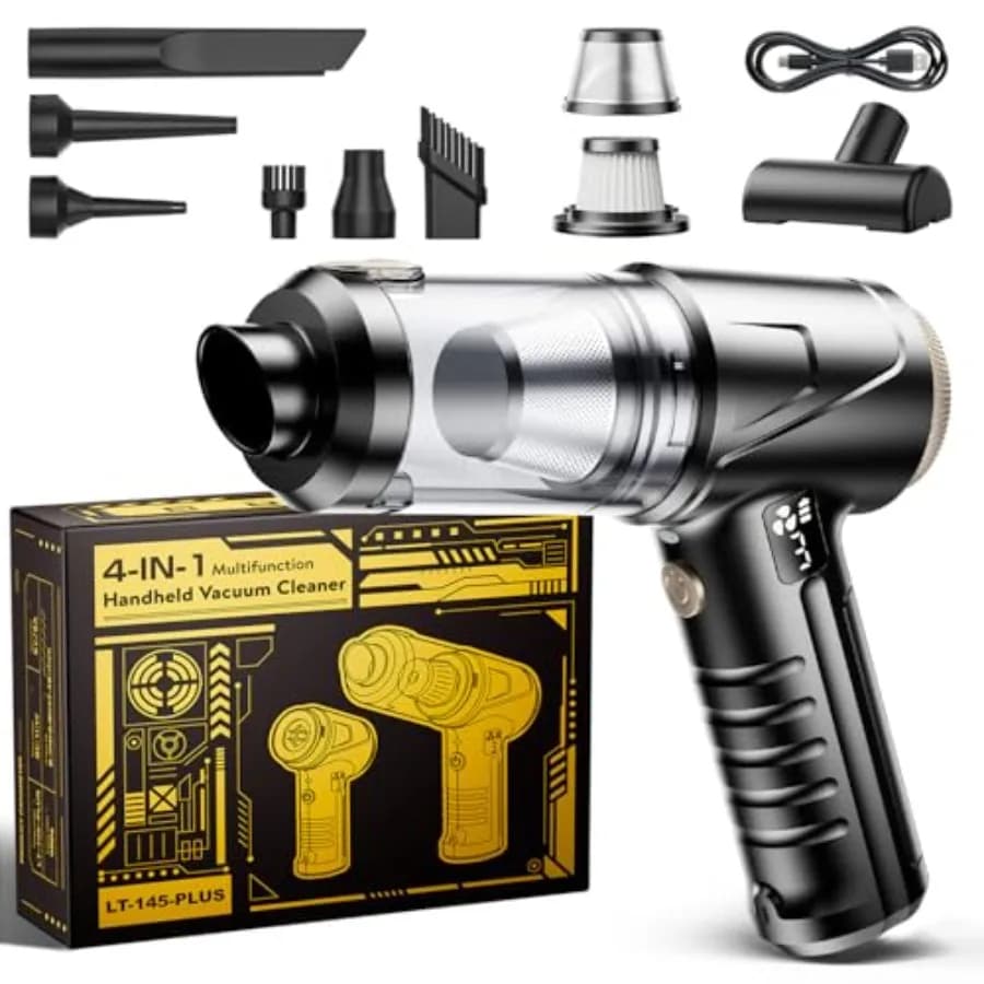 Aspirapolvere Portatile 26000Pa con Motore Brushless, Mini Aspirapolvere per Auto 4-in-1 con 3 Modalità di Aspirazione, Senza Fili
