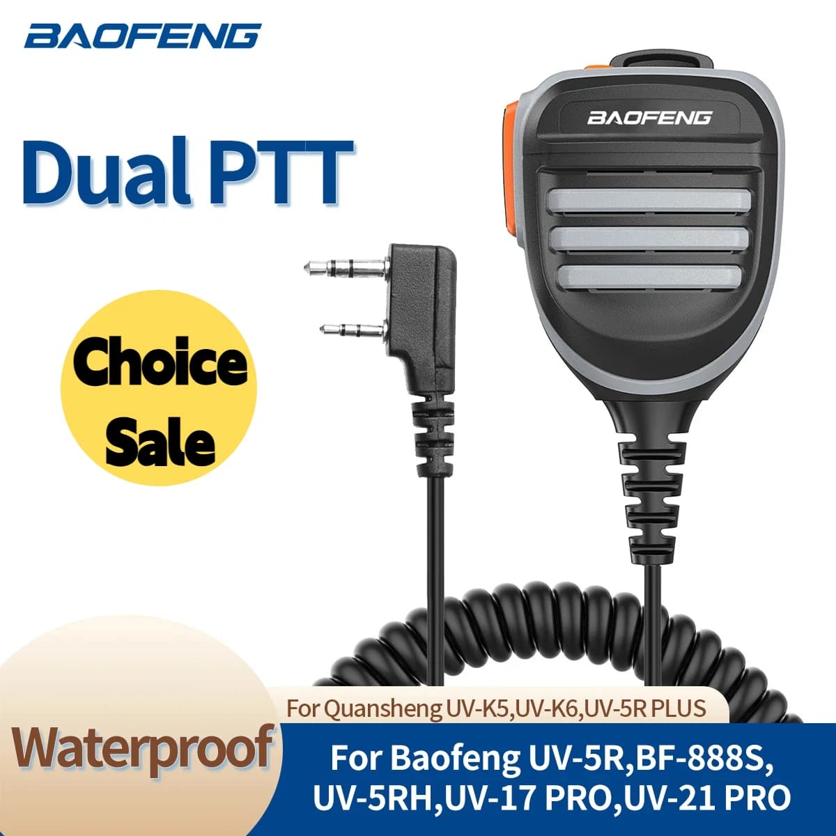 Microfono Altoparlante Baofeng con Doppio PTT per Walkie Talkie UV-5R BF-888S UV-13 UV-21 UV-17 Pro UV-5RH Quansheng UV-K5 K6 Radio Ricetrasmittente