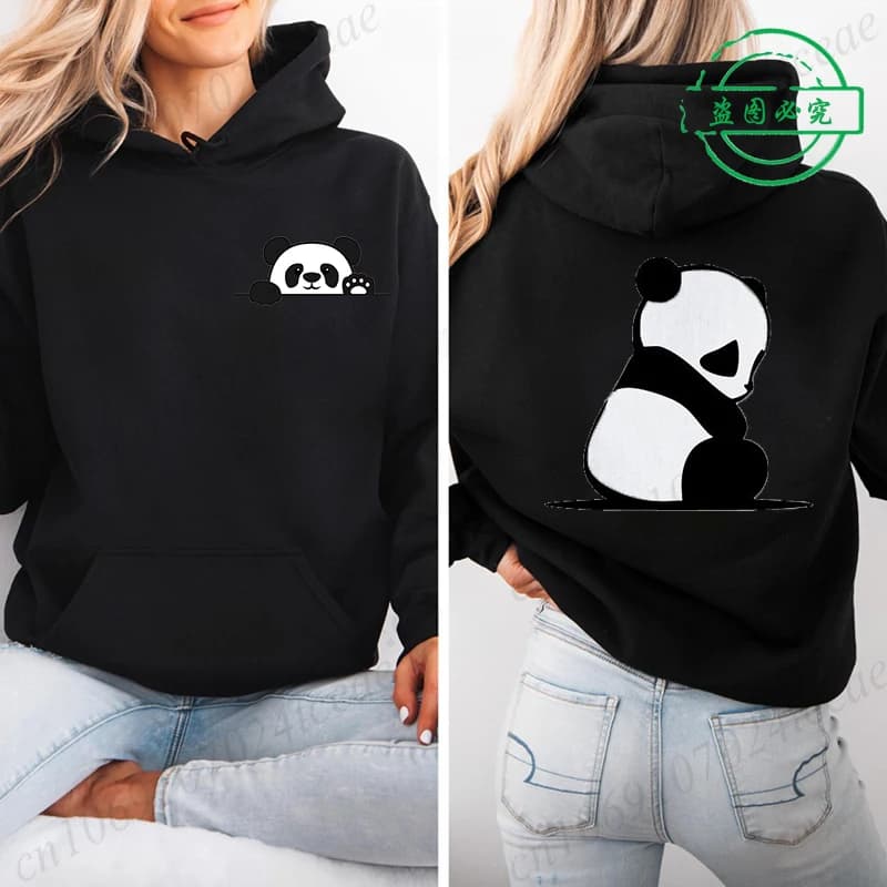 Women's Bamboo panda Graphic Printed Hooded Hoodies Long Sleeved Round Neck Sweatshirt Street Wear Aesthetic Sweatshirt Tops
