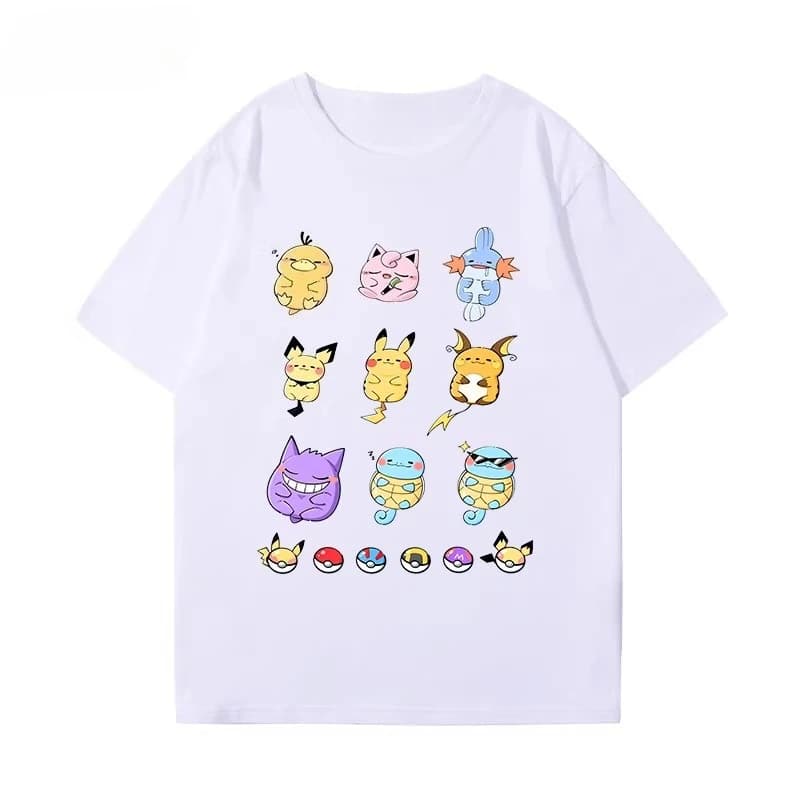 Potdemiel Nuova maglietta estiva in cotone per bambini con stampa Pikachu, per ragazzi e ragazze, maglietta per bambini comoda e traspirante