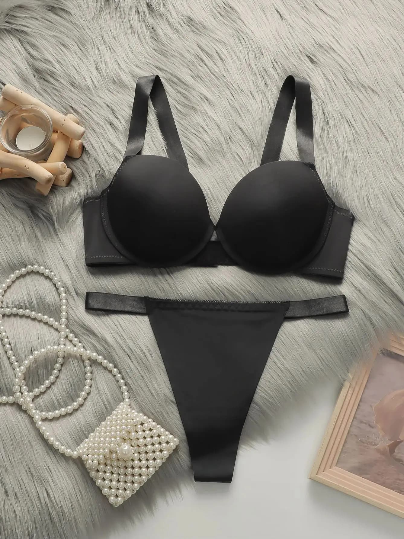 Viomisha Set di lingerie sexy da donna Set da donna in tinta unita Reggiseno push up Reggiseno a 3/4 tazze Intimo intimo confortevole Set di slip SL