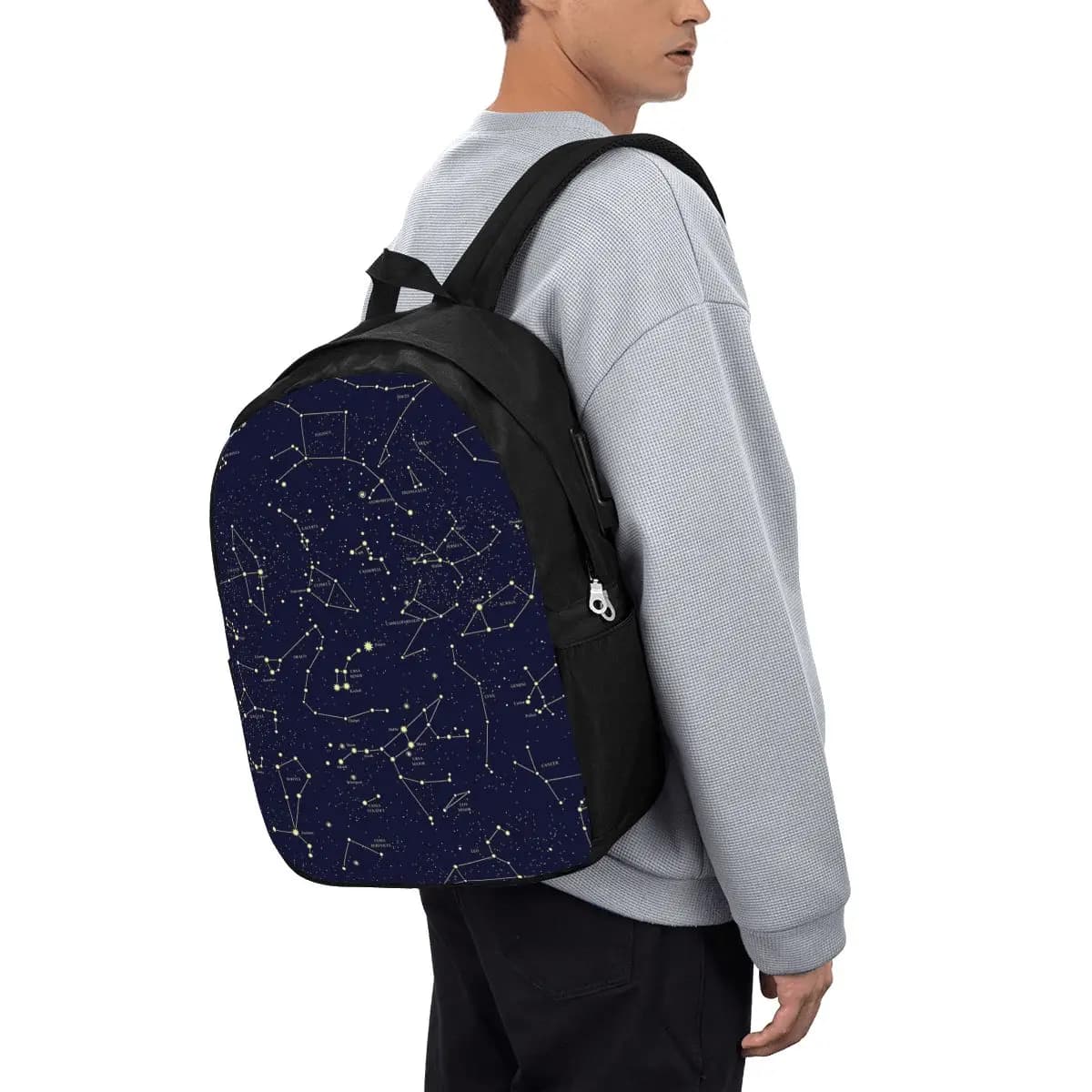 Zaino con stelle celesti dorate del cielo notturno, costellazioni zodiacali, borsa da viaggio per notebook, borsa per computer, borsa per studenti universitari, borsa per laptop