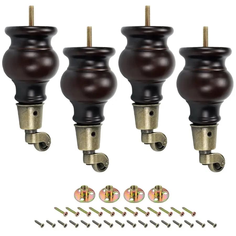 Gambe per mobili in legno con rotelle, sostituzione gambe per divano in legno di altezza 120 mm 4,72, piedini per divano in legno con zucca rotonda con ruota girevole