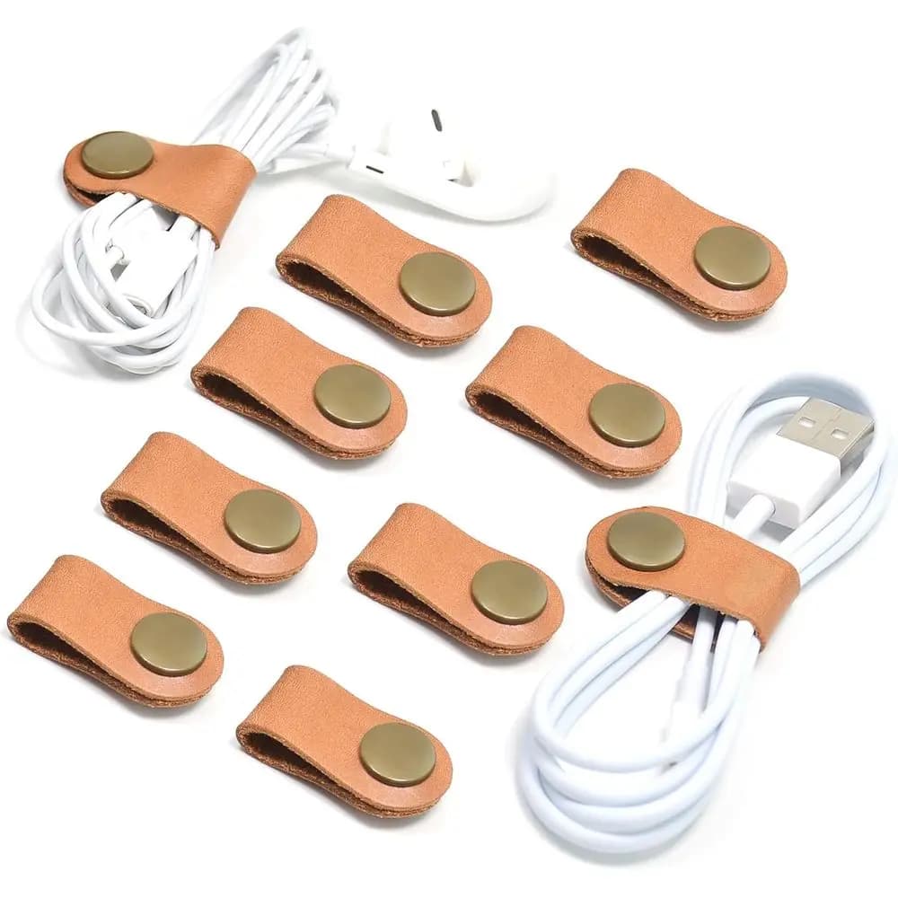Confezione da 10 fermacavi in pelle, organizer per cavi, supporto USB, fermacavi, fascette per cavi per uomo