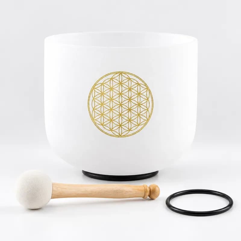 STAR LIN KUP 7 Inch Life Flower Chakra Frosted Quartz Crystal Singing Bowl for Sound Healing Meditation with Mallet