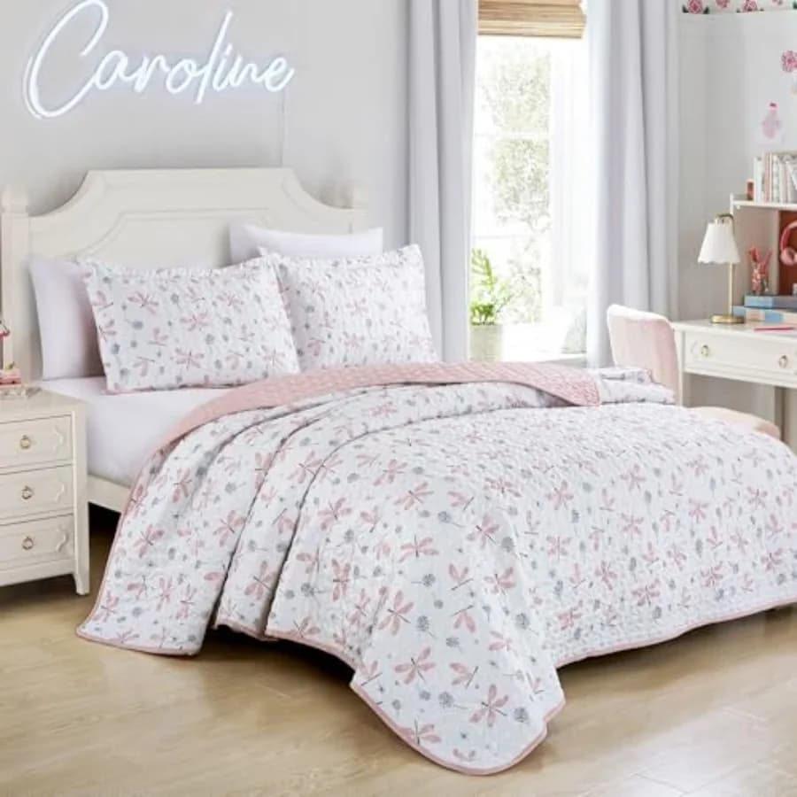 2 Pcs Quilt Set Lightweight Bedspread with Pillow Shams, Print Girls Bedding