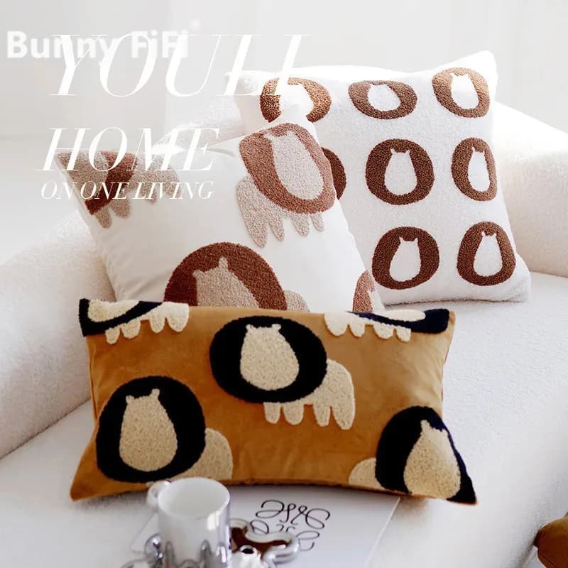 Fodere per cuscini con motivo leone nordico, in pelliccia sintetica, stile boho, trapuntate, decorazioni in stile mid-century, per divano, letto, soggiorno