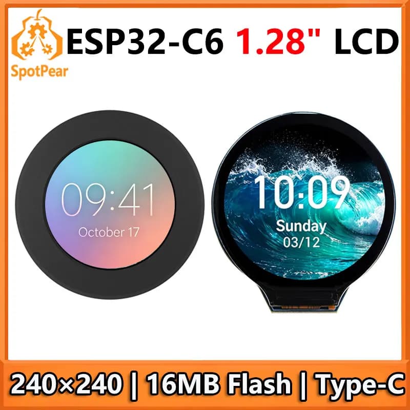 ESP32 C6 Development Board 1.28 inch LCD Display Screen 240x240 GC9A01A SD card slot