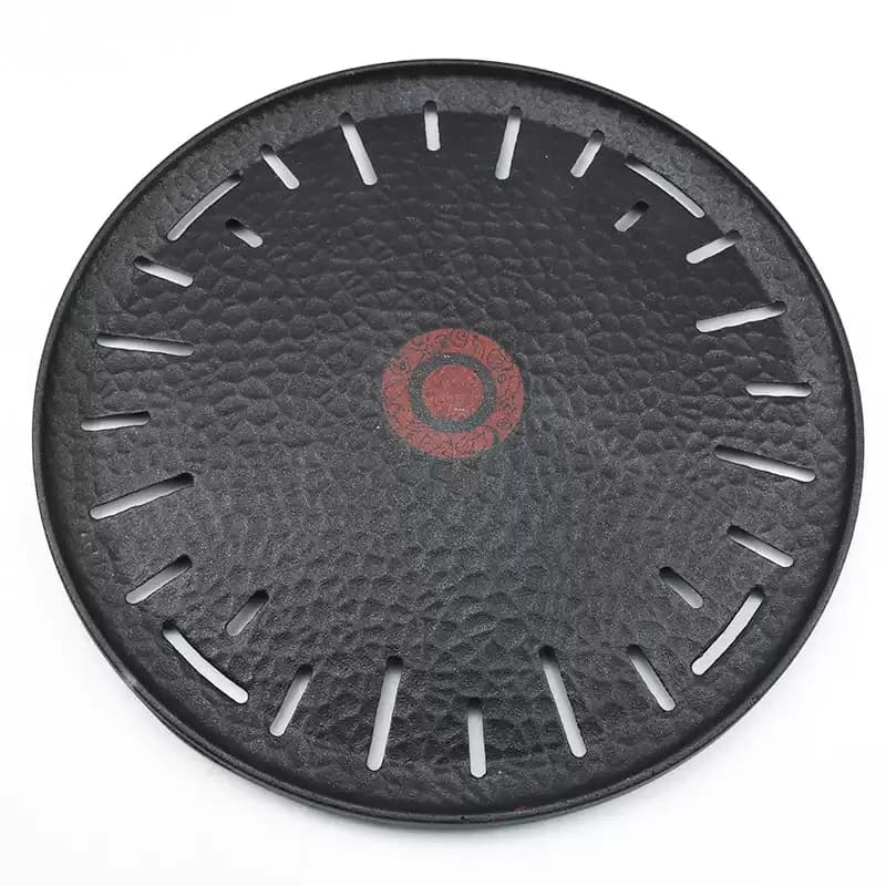 29.5cm Round Non-Stick Korean BBQ Griddle Plate Dual Zone Grease Drain Design Die Cast Grill Pan For Charcoal Roast Meat