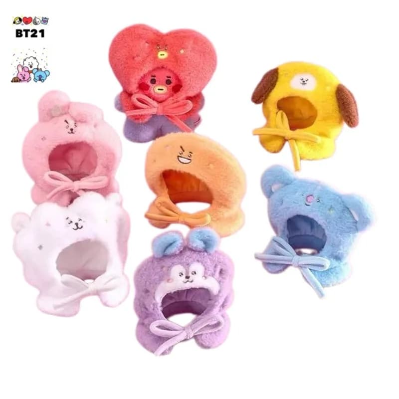 BT21 Cooky Tata Koya RJ Shooky Man Chimmy Cute Travel Series Copricapo in Peluche, Bambola Ami Stick, Vestiti per Bambole, Copricapo per Travestimenti