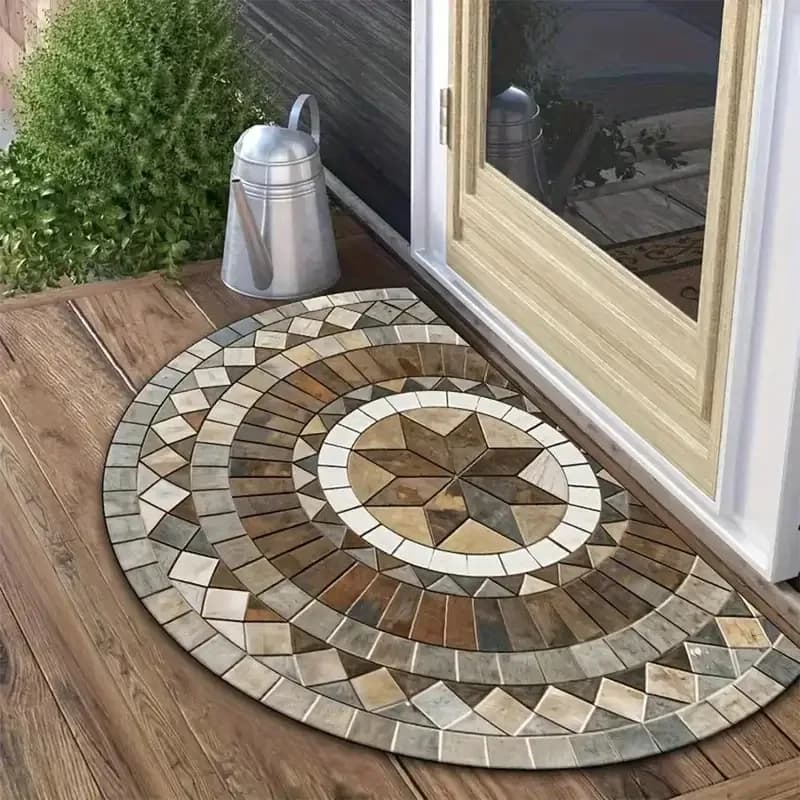 VIKAMA Tappeto d'ingresso semicircolare antiscivolo, resistente alle macchie, tappeto di benvenuto vintage per interni ed esterni
