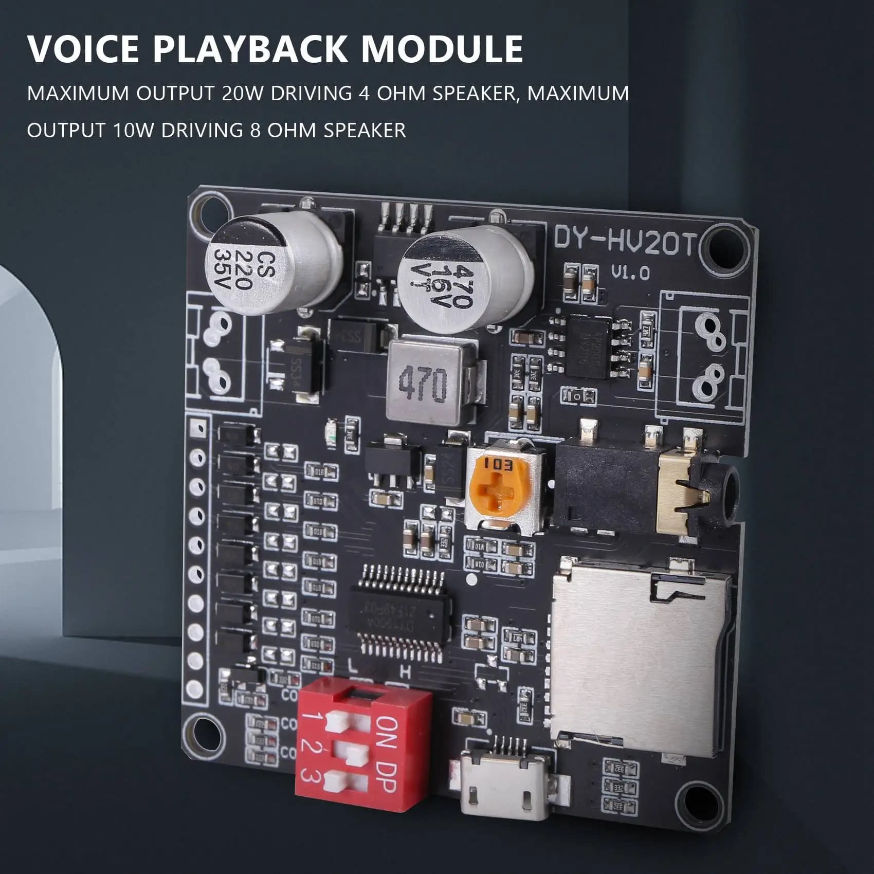 Elegant-DY-HV20T 12V/24V Voice Play Module 10w/20W that supports Micro-SD MP3 Music Player card for Arduino