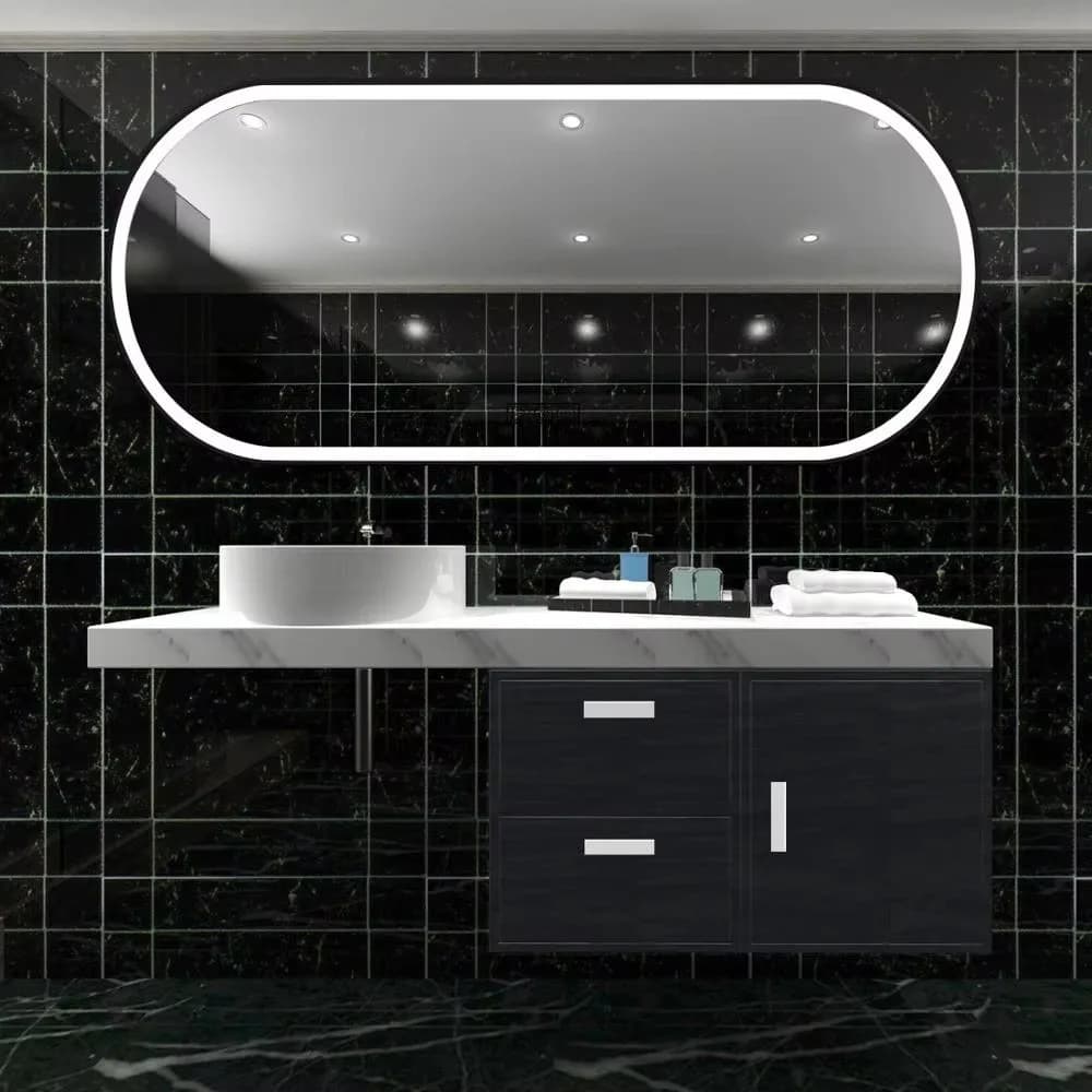 Wall-mounted bluetooth speaker anti-fog smart bathroom mirror with time and temperature display function Hotel double washstand