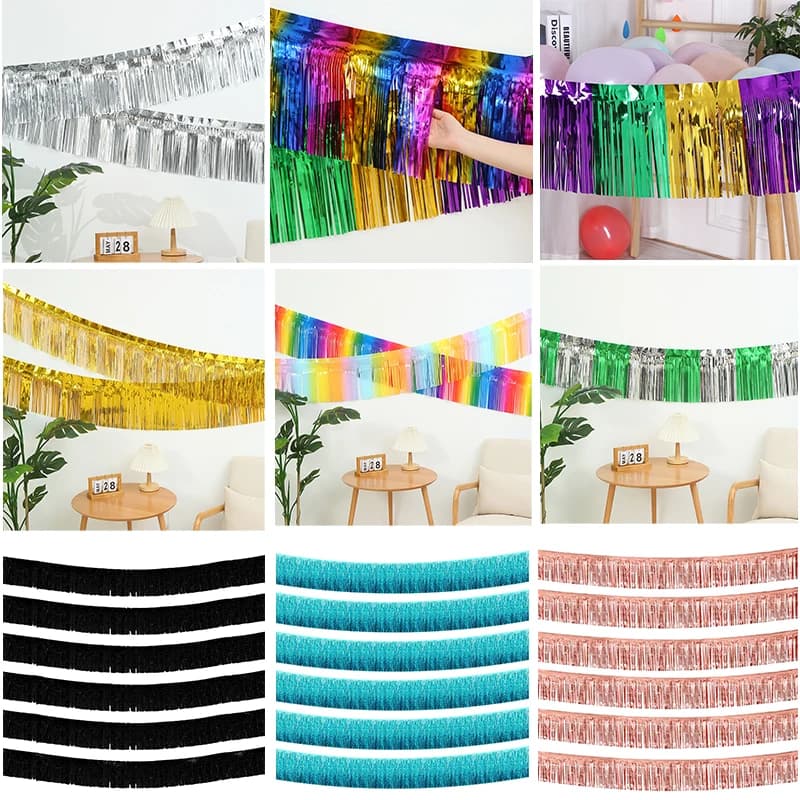30x300CM Foil Fringe Garland Streamers Banner Wall Hanging Fringe Curtain sfondo Banner per decorazioni per feste di compleanno di nozze