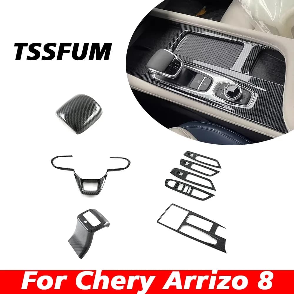 Kit Interno in Fibra di Carbonio ABS, Adesivi per Cruscotto, Console Centrale e Pannello Cambio per Chery Arrizo 8 2022 2023 2024 2025