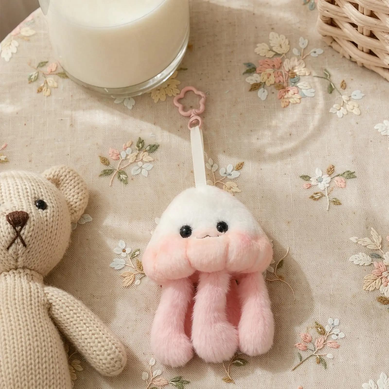Stuffed Animal Keychain Soft Portable Jellyfish Pendant Animal Purse Keychain For Kids Adults Sea Lover Handbag Wallet Backpack