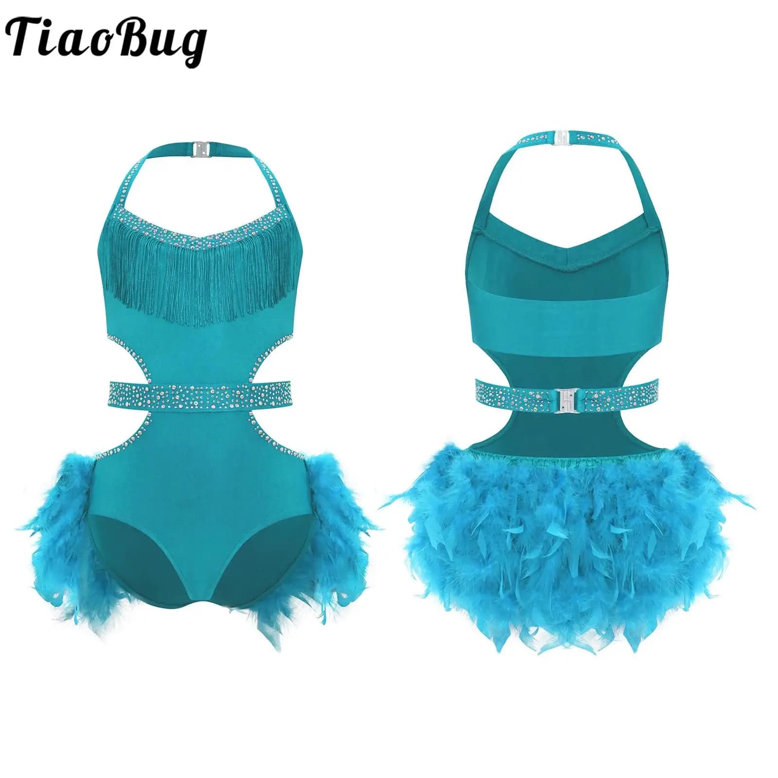 Bambini Ragazze Balletto Danza Body Pattinaggio di Figura Ginnastica Corpetto Piuma Con Gonna Costume Halter Latin Jazz Rumba Samba Dancewear