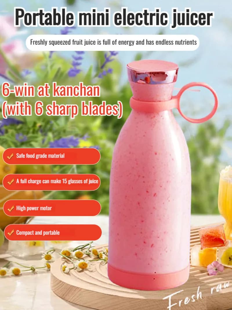 Portable Electric Blender Juicer Cup 6 Stainless Steel Blades USB Rechargeable 380ml Mini Blender Juicer Cup for Outdoor Travel
