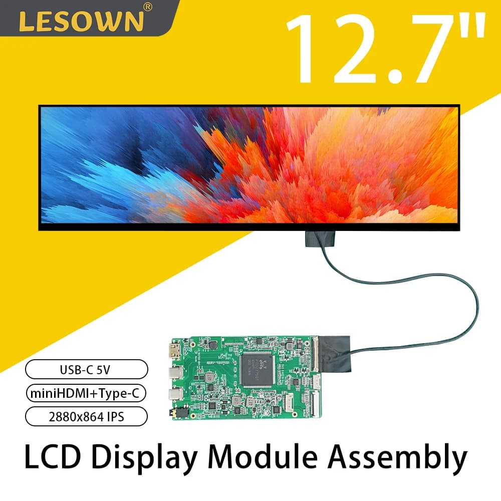 LESOWN LCD Screen 2.5K USB-C Resolution 2880x264 500Nits Long Bar IPS Display for Windows Computer PC Raspberry Pi