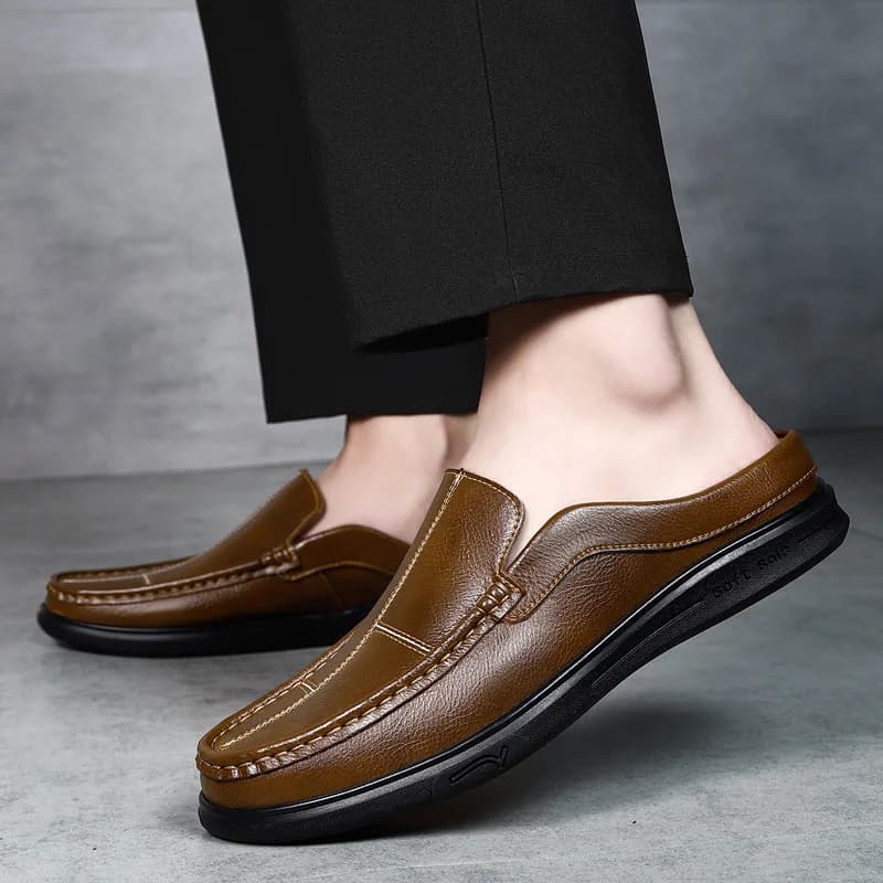 Business Leisure Men's Mule Leather Loafers Soft Soled Driving Shoes Half Backless Flats Summer Casual Plus Big Size 48 50