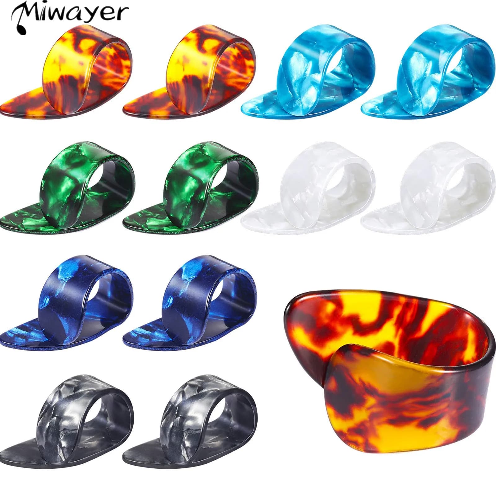 Miwayer Thumb Picks Finger Picks, Thumbpicks medi e piatti, plettri per pollice per chitarra in celluloide