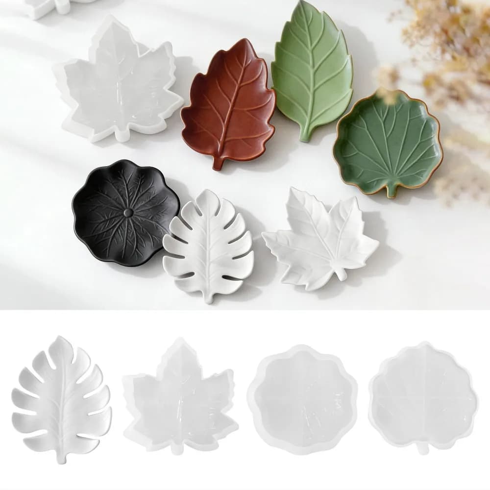 Gypsum Form Leaf Coaster Silicone Molds DIY Handmade Geometric Leaves Plaster Epoxy Resin Mould Storage Tray Desktop Decor Mold