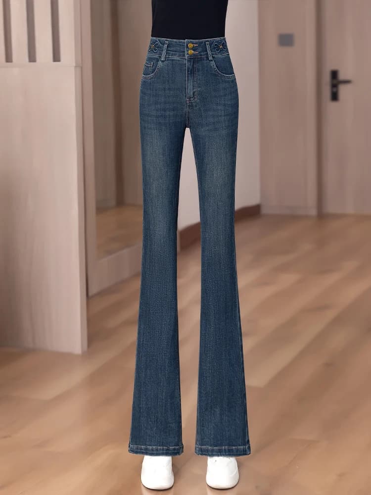 High Waist Slim Fit Bell Bottom Jeans Women's Spring Autumn 2026 New Retro Style Fashionable Small Size Slimming Flared Pants