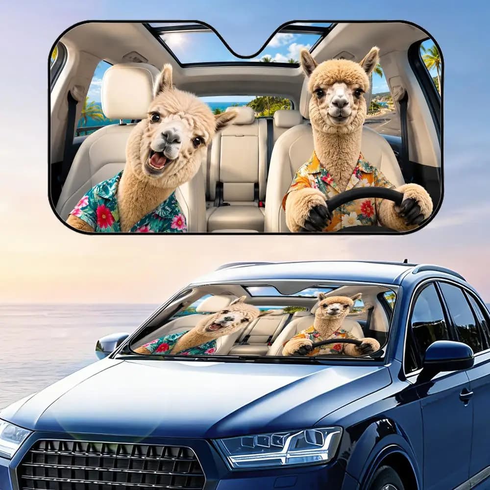 Parasole per Auto con Alpaca in Camicia Hawaiana, Protezione UV, Riflettente, Pieghevole, Isolante Termico