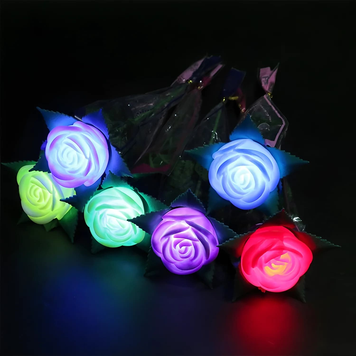 50 pz/lotto Romantico LED Glow Fiori Rave Concerto Illumina Rosa Artificiale Matrimonio San Valentino Decor Centrotavola da Tavolo per Feste