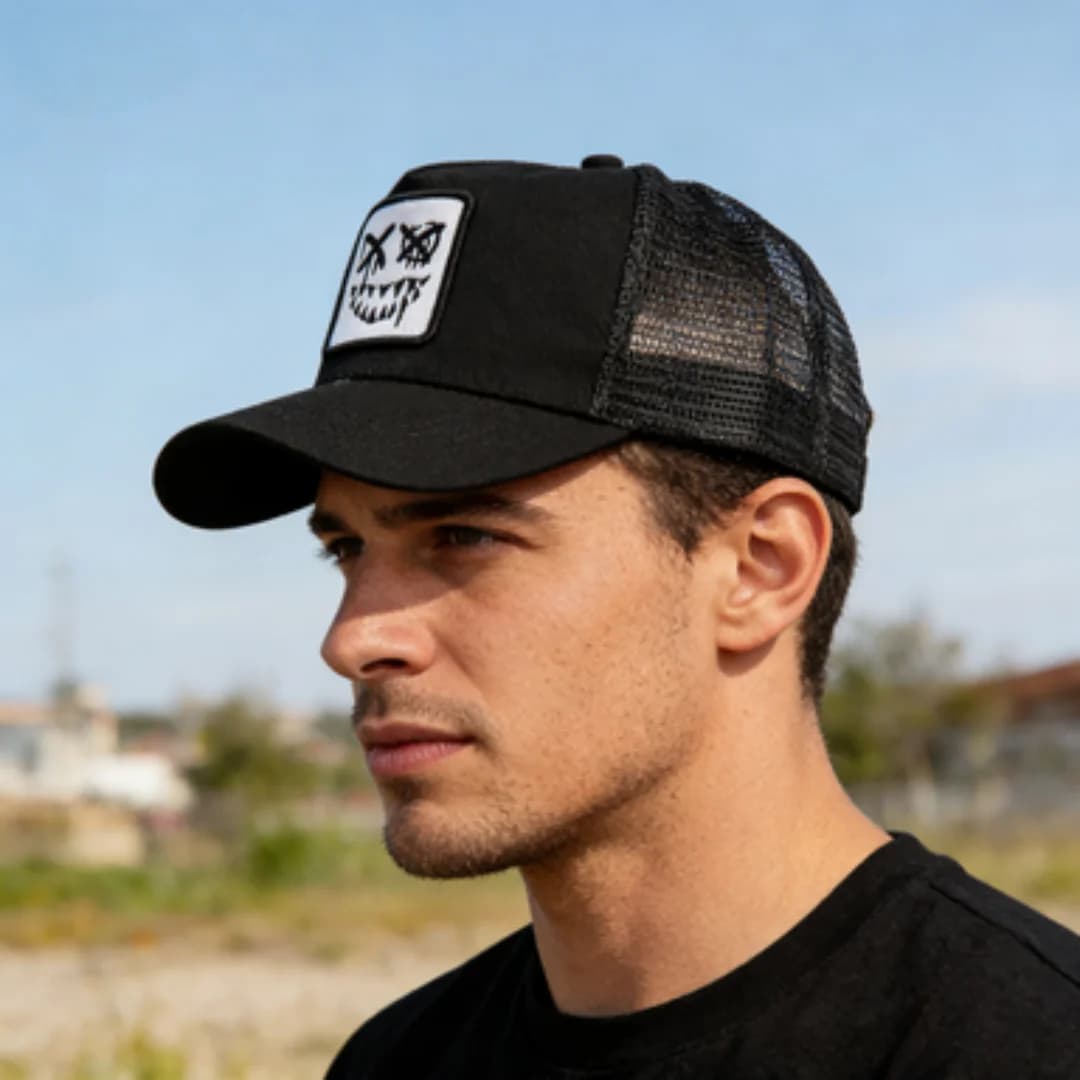 X Eyes Smiley Patch Mesh Trucker Hat for Men Women Hip Hop Streetwear Baseball Cap Adjustable Snapback