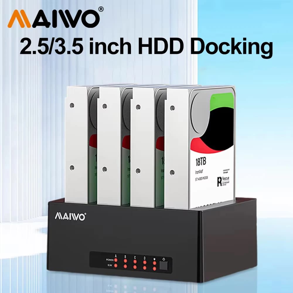Docking station per disco rigido MAIWO Docking per HDD SATA a USB 3.0 da 4 alloggiamenti per scatola per unità SATA esterna HDD/SSDStation da 2,5/3,5 pollici