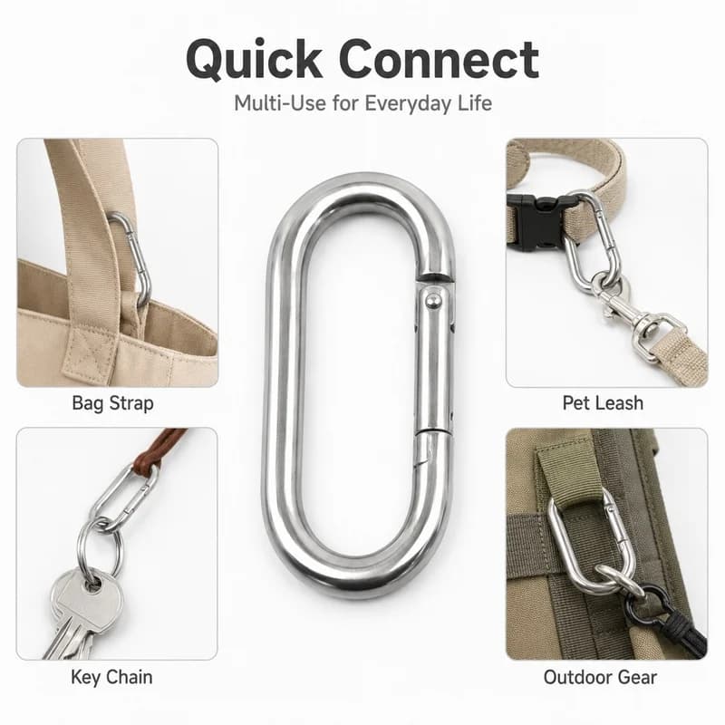 2/5/10Pcs 5x50-10x100mm 304 Stainless Steel Oval Ring Carabiner Snap Hook Quick Release Buckle for Bag Keychain Pet Leash Link