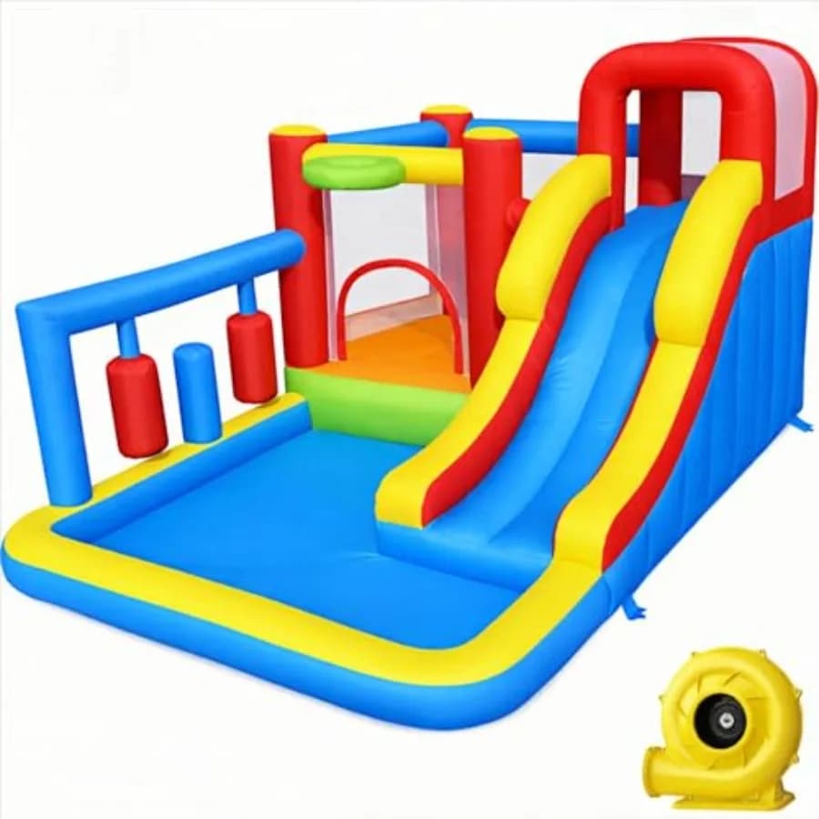 Inflatable Castle with Boxing Bag, Ball Pool, Climbing Wall and Children's Slide 3 to 10 Years, Interior/External Use