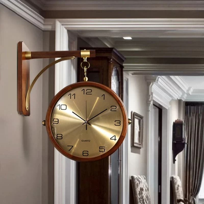 Orologi da parete in metallo silenzioso di lusso leggero Orologio digitale a doppio lato Decorazione della camera da letto Orologi al quarzo sospesi ad angolo del soggiorno