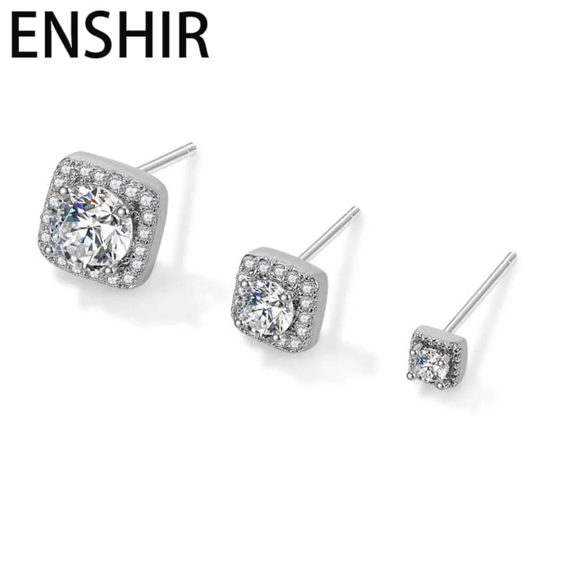 ENSHIR Orecchini quadrati con zirconi bianchi per donna Uomo Semplice matrimonio Temperamento Lady Gioielli Regali all'ingrosso