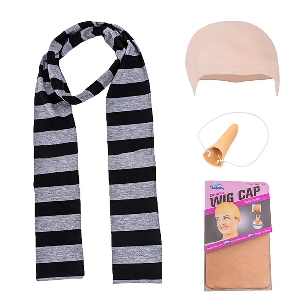 4 pezzi spregevole Me Gru Cos kit naso finto nero grigio sciarpa a righe accessori per costumi di Halloween berretto calvo Set Cosplay per uomo