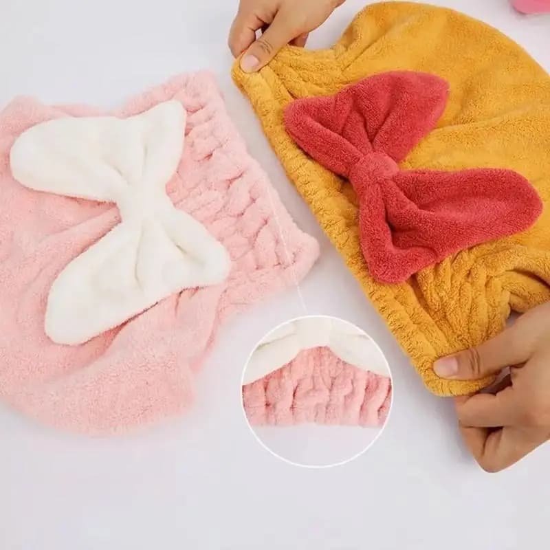 Asciugamani per capelli in microfibra per donne e ragazze, turbante ad asciugatura rapida, morbido asciugamano per capelli con graziosa fiocco a farfalla