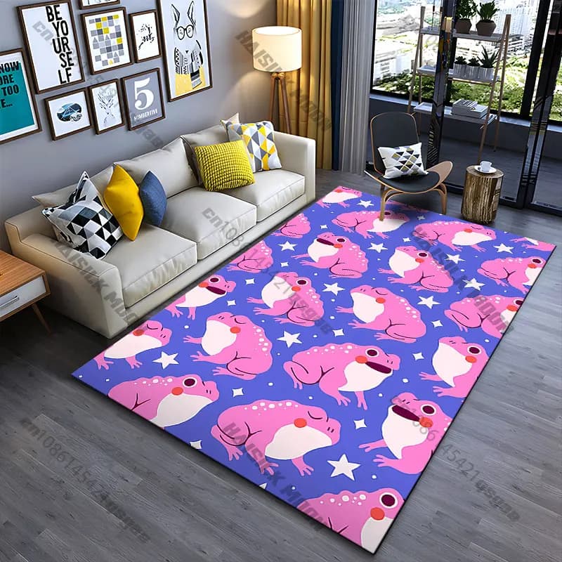 Tappeto con disegno a forma di rane rosa, tappeto per yoga, decorazione per soggiorno, tappetino per gattonare per bambini, tappetino per gioco