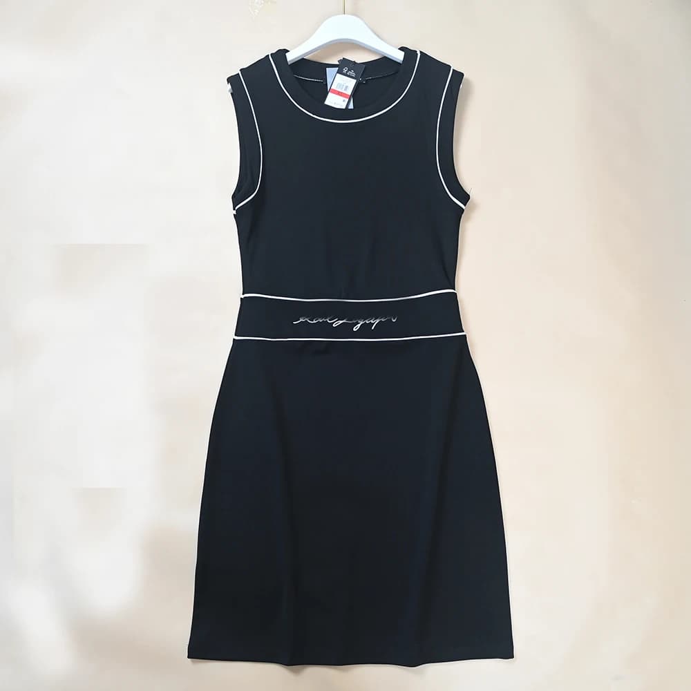 Summer New Style American K Ladies Embroidered Letter Sleeveless Dress Casual round Neck A-Line Skirt Fit Bodycon Dress