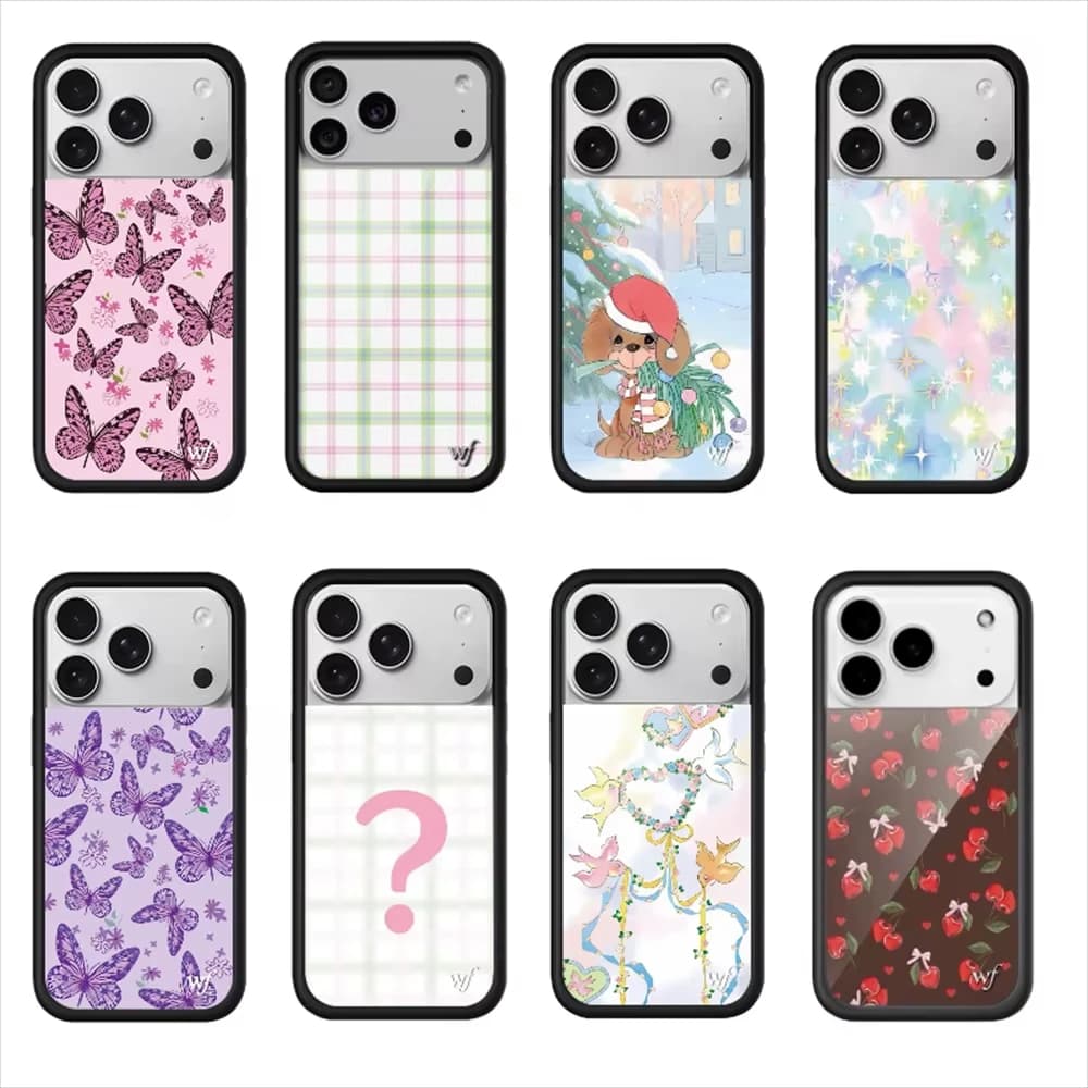 Custodia per telefono Wildflower INS con motivo scozzese natalizio e cucciolo, per iPhone 11 12 13 14 15 16 17 Pro Max Plus, cover 3D a farfalla stile cartone animato